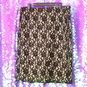 Talbots Black Gold Lace Pencil Skirt Women Size 14 Knee Length Work Office